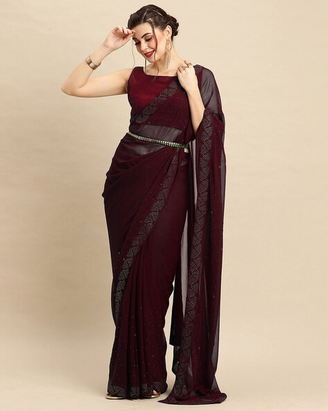 Maroon Kanjivaram Saree with Copper Zari Border Designer Blouse – rooprekha