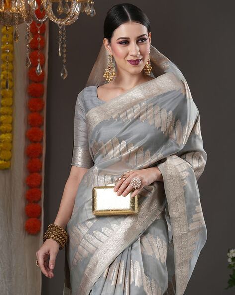 Buy Online Organza Plain grey Saree : 239316 -