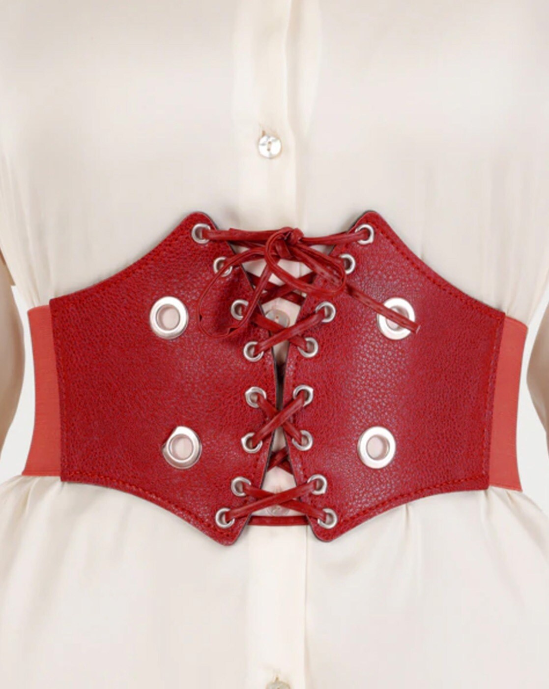 Women’s Beautiful Red Form-Fitting Lace-Up Corset Belt