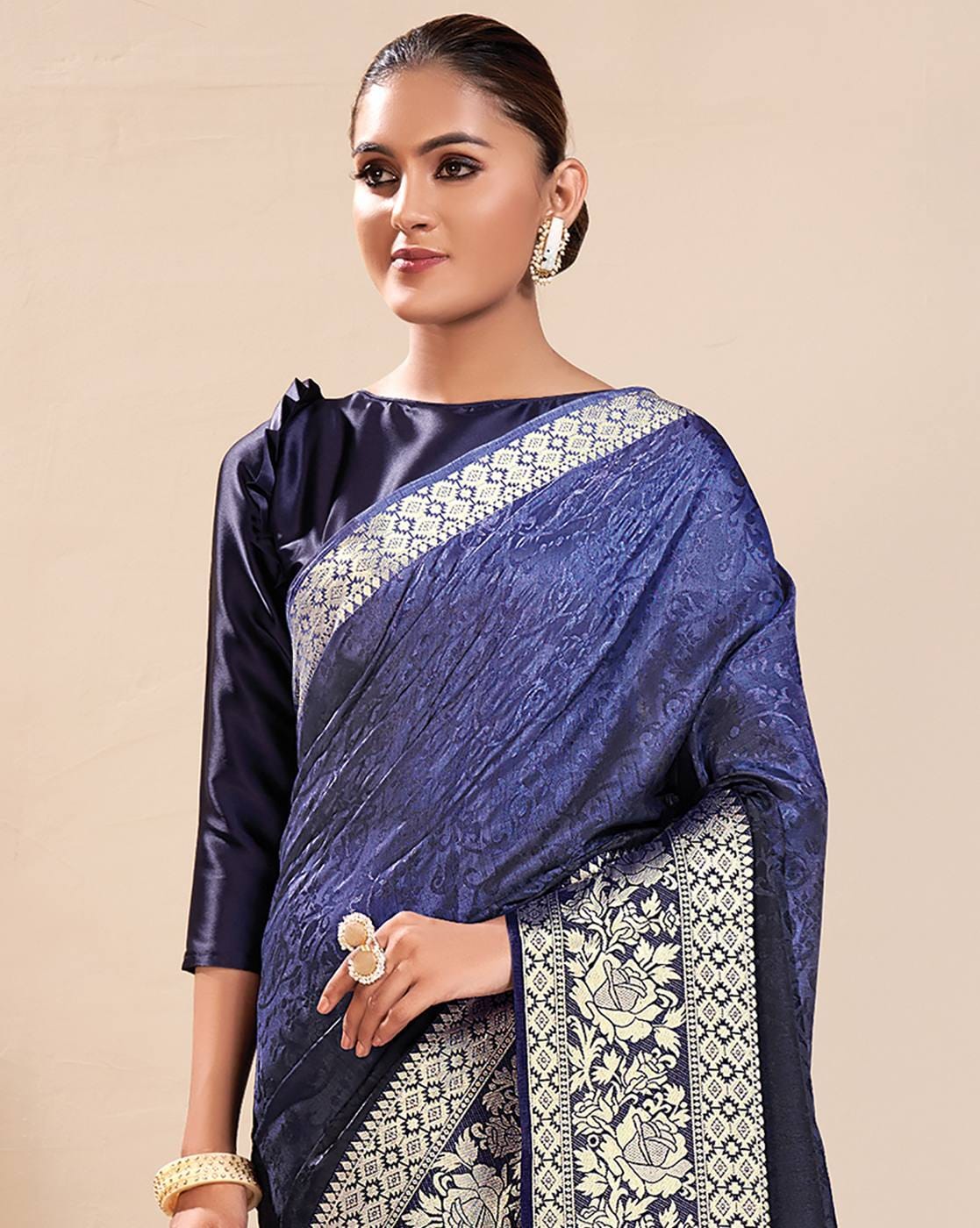 Buy Navy Blue Embroidery Work Georgette Saree Online