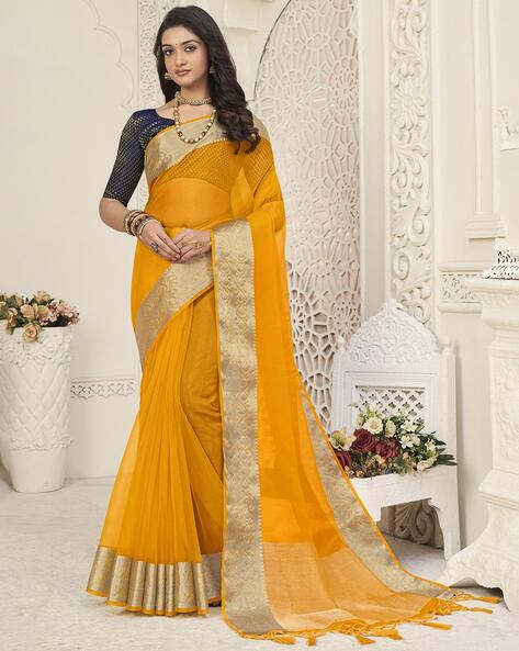 Yellow Embroidered Organza Saree With Blouse Saree 4054SR03