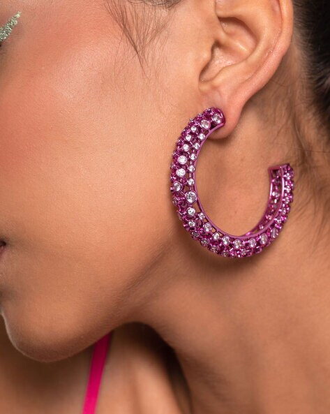 92.5 Pink Beaded Ring Hoop Earrings