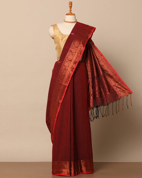 Maroon Kanchivaram Handloom Silk Saree – Vijayalakshmi Silks