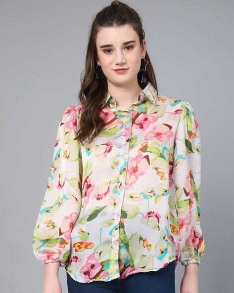 Floral collared shirt womens hotsell