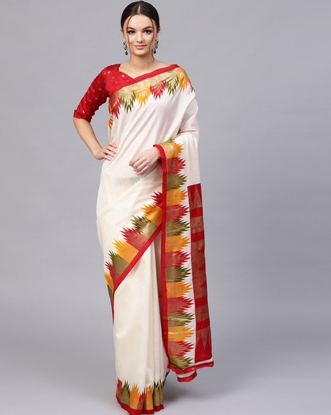 Cream Red Plain Gala Border Polycotton Cotfeel Saree For Factory Uniform  Sarees 1086 at Rs 650 | Uniform Saree in Surat | ID: 22759219048