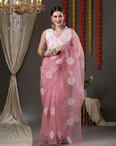 Baby Pink Organza Saree For Girls – Cygnus Fashion