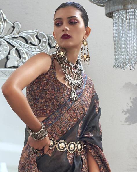 Oxidised Jewellery Indian with Saree | Stylish sarees, Designer saree blouse  patterns, Fashion