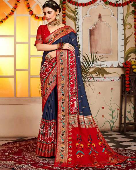 Navy Blue Border Katan Silk Classic Saree -