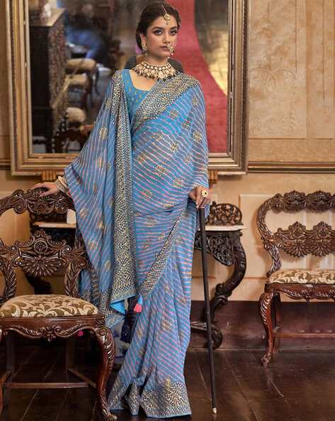 Borderless dark blue color plain design kamala silk saree, intricate design  digital printed blouse