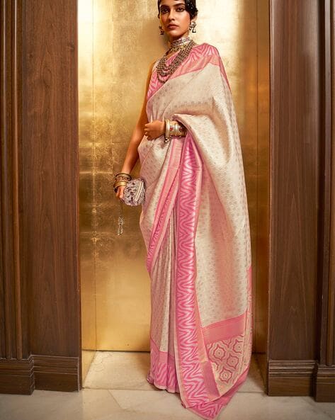 Cream and Pink Uppada Saree Tissue Silk Uppada Saree Lovley Saree for Women  - Etsy