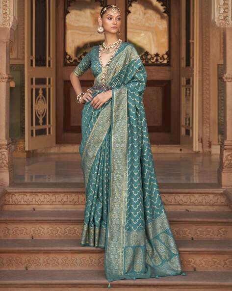 Blue Banarasi Saree - Light Blue, Cyan & Royal Blue Shades