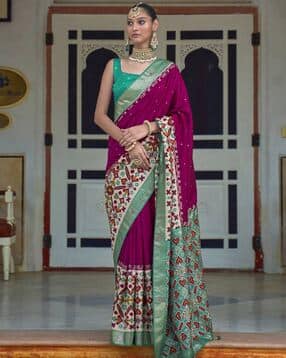 Silk Saree with Contrast Border-image-34