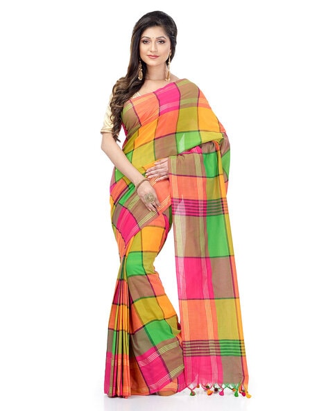 Buy OWEE Color Block Bollywood Cotton Blend Multicolor Sarees Online @ Best  Price In India | Flipkart.com