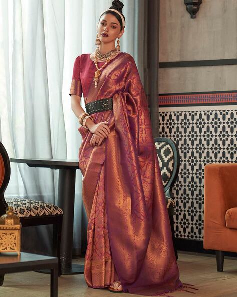 Elegant Look Wine Color Silk Material Silk Weave Saree