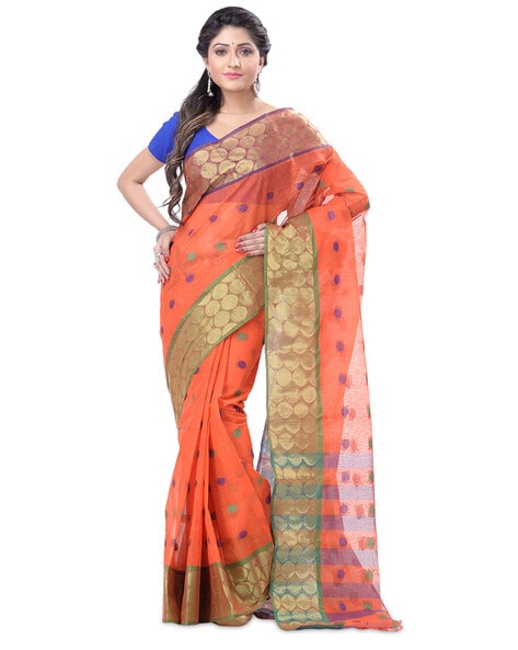 Bhairavi' Orange Pure Katan Silk Banarasi Handloom Saree - Tilfi