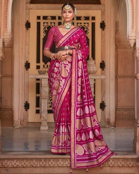 Rani Pink Woven Designer Banarasi Saree With Embroidered Silk Blouse | Saree,  Saree trends, Banarasi sarees