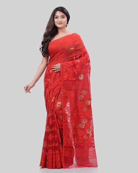 Buy online Black Cotton Blend Jamdani Saree With Blouse from ethnic wear  for Women by Charukriti for ₹2989 at 40% off | 2024 Limeroad.com