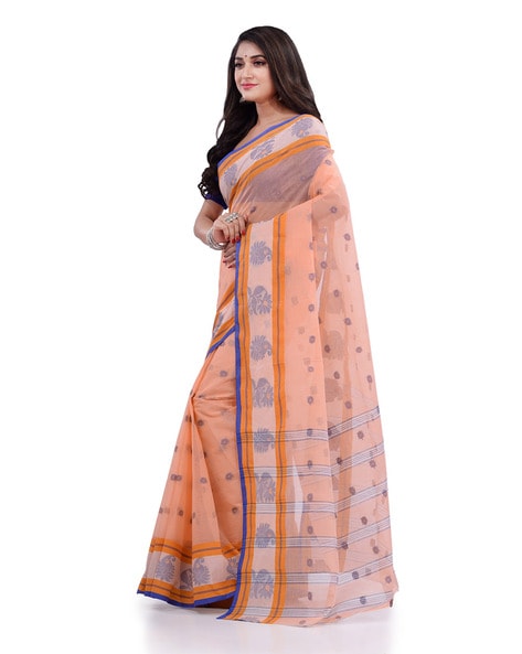 Buy Rani Green Handwoven Bengali Tant Cotton Saree (Without Blouse) Jamdani  13991 | www.maanacreation.com