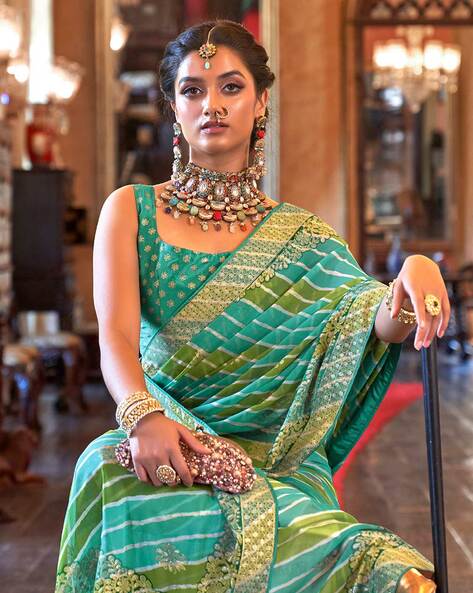 Teal Green silk belnd Designer Saree Wirh Contrast Blouse - Vasu Sarees -  3382568