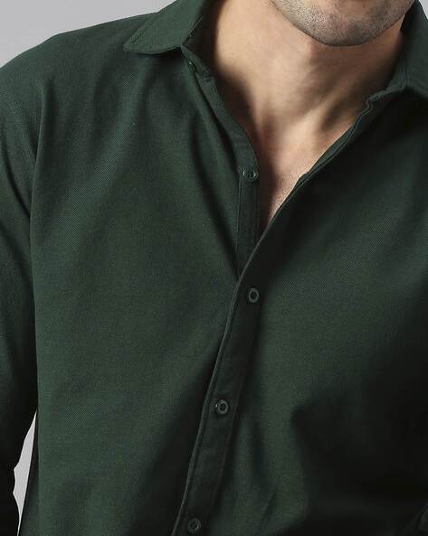 Knitted Shirt with Cutaway Collar