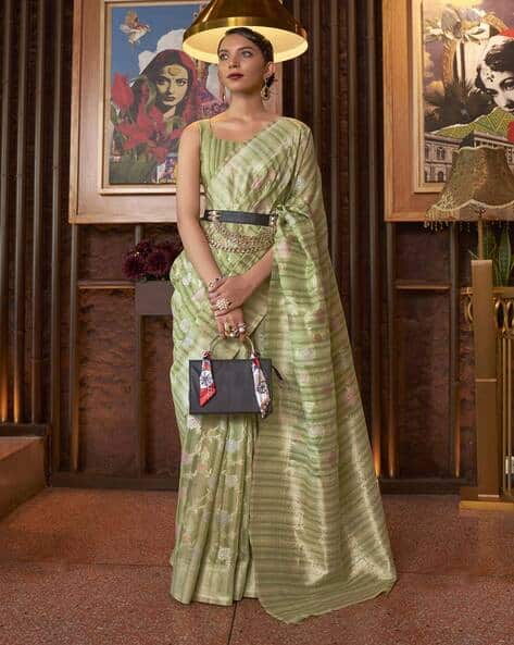 Ri-wah Floral Woven Banarasi Saree with Contrast Border