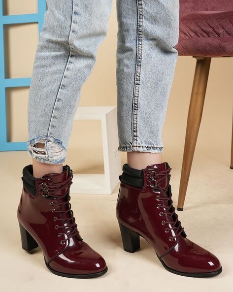 Burgundy lace cheap up ankle boots