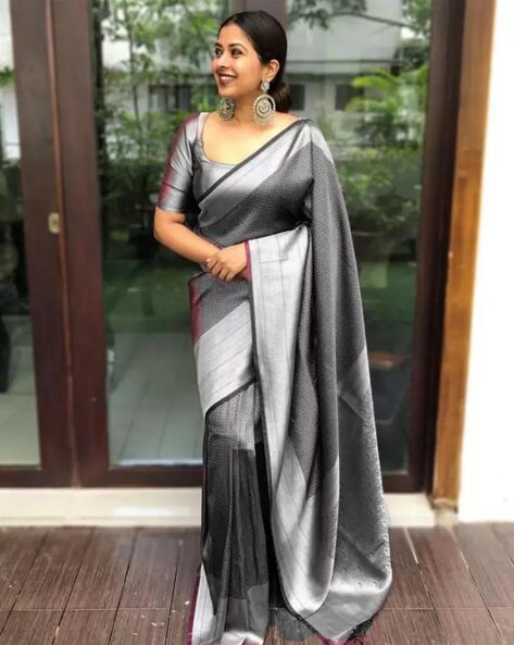 Buy Grey Sarees for Women by FASHION BOOMS Online