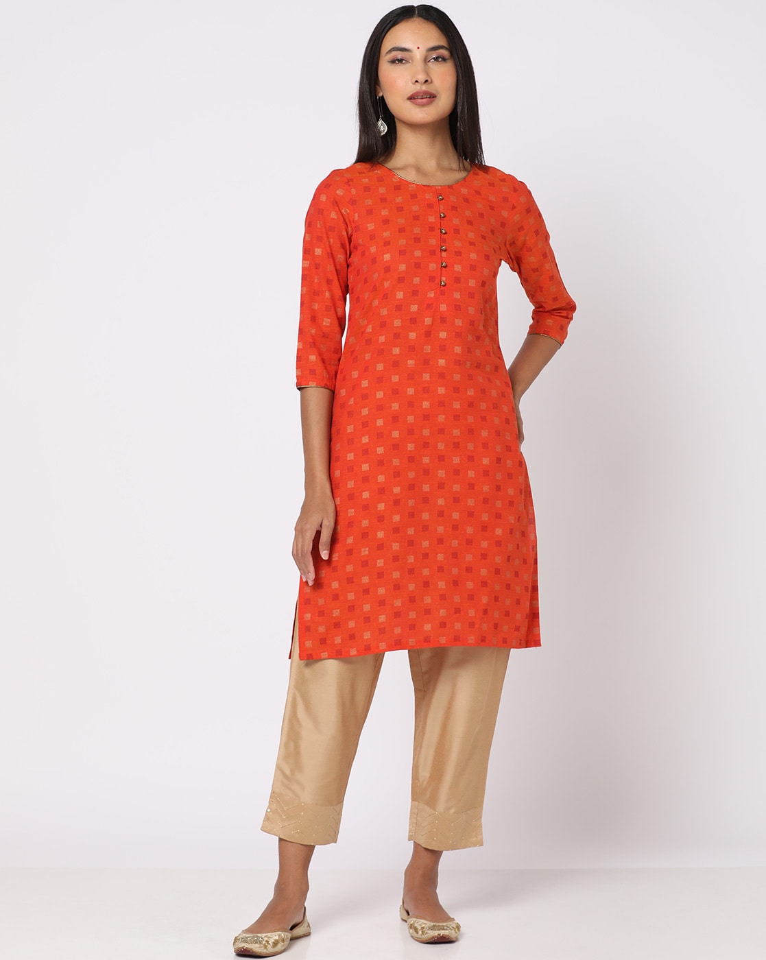 Buy Orange Mukaish Printed Kurta Online - W for Woman