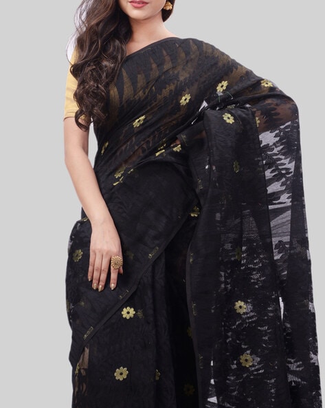 Orange Black Dhakai Jamdani Sarees Get Extra 10% Discount on All Prepa –  Dailybuyys