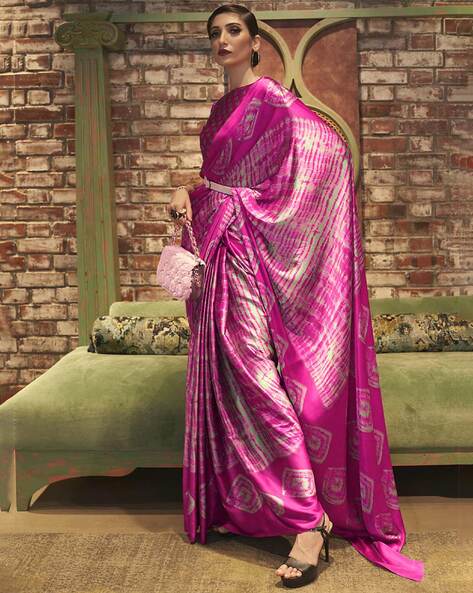 Pink Colour Tie - Dye Pattern Uppada Silk Saree