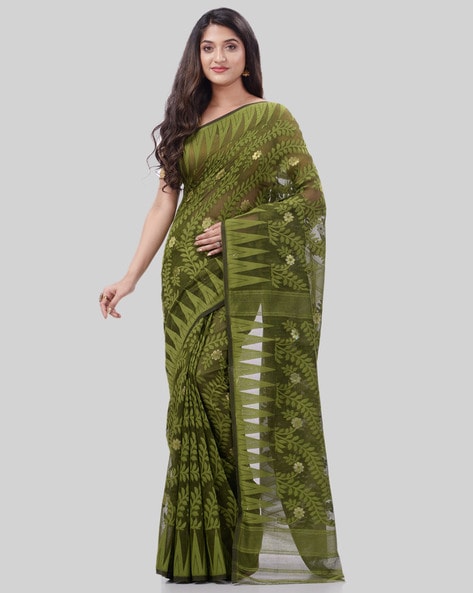 Buy Beige Gold Pink Resham Cotton Jamdani Saree - Subarna Lata – Resham Suti