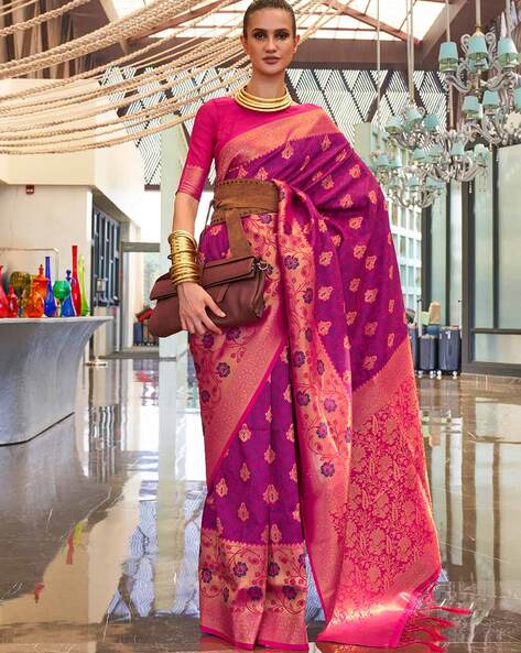 Magenta Weaving Silk Banarasi Saree – Leemboodi