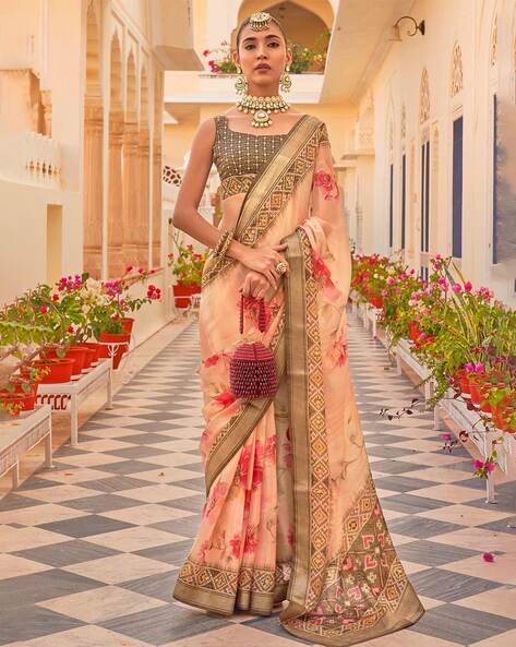 Peach woven designer banarasi saree with embroidered silk blouse - Wedding  sutra collection | Silk sarees with price, Embroidered silk, Saree