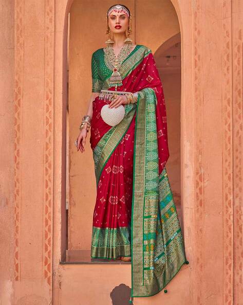 Red Color Organza Silk Lace Border Saree