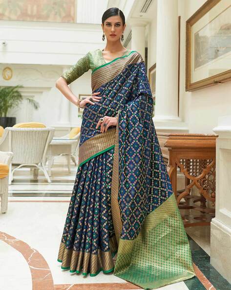 Blue Double Shade Handloom Pure Mulberry Silk Ikat Patola Saree With T –  WeaverStory