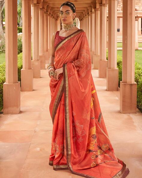 Buy Mimosa Art Crape silk Wedding saree Kanjivarm Pattu style With Contrast  Blouse Color: Orange Online at Best Prices in India - JioMart.