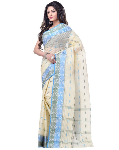 WoodenTant Women's Pure Cotton exclusive Tant Saree In Light Grey with  designer zari border without blouse piece. Light Starch was given in the  saree so that pallu split can be easily made