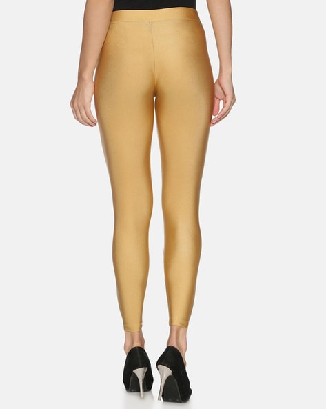 Clora Light Golden Solid Shimmer Ankle Length Leggings - Clora Creation-cokhiquangminh.vn
