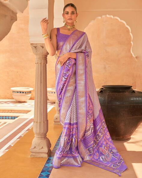 Electric Purple Zari Woven Tussar Silk Saree – Ethnos