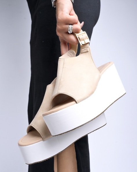 Platform Heeled Sandals with Buckle Fastening