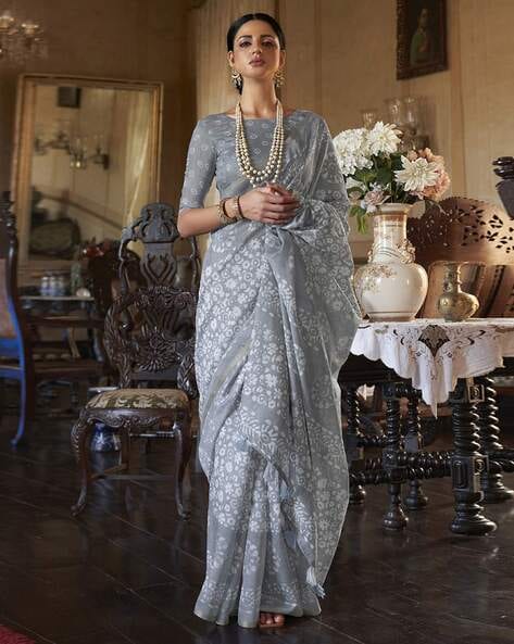 Georgette Grey Saree in Mirror - SR17991