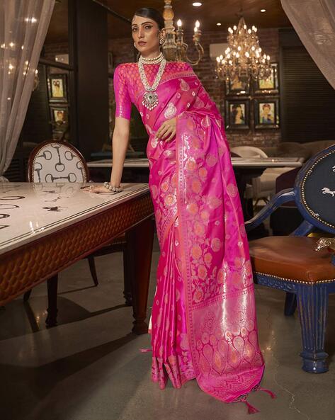 Hot Pink Banarasi Saree - Shahi Fits