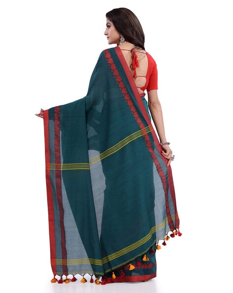 Buy COTTON KOTKI HANDLOOM SAREE| Green | RED SAREE | SG_P_0014 at Amazon.in