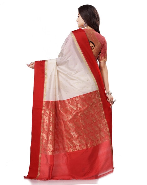 Buy White Red Color Bengal silk Bengal Handloom Saree (With Blouse - Silk)  MN252213 | www.maanacreation.com