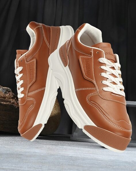 Chevignon Lace Up Sneakers In Tan Brown - Fancy Soles