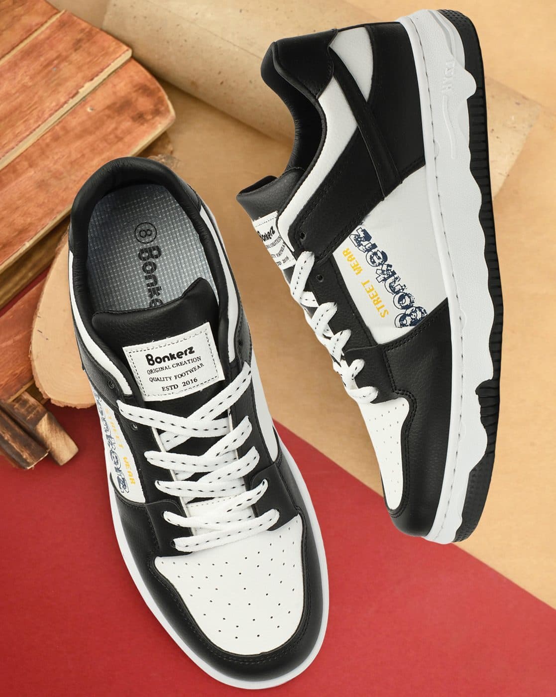 Buy White Black Sneakers for Men by BONKERZ Online - Main Image