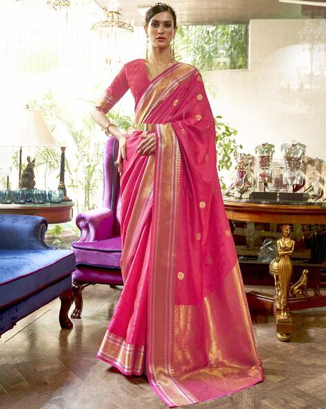 Orleans Cream and Pink Designer Banarasi Saree – MySilkLove