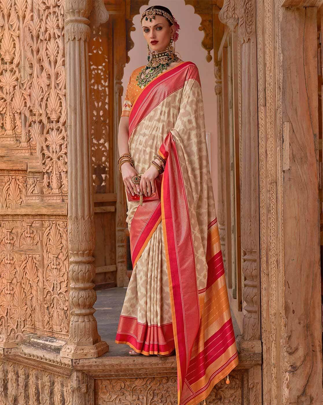 Buy Cream Sarees for Women by Ri-wah Online