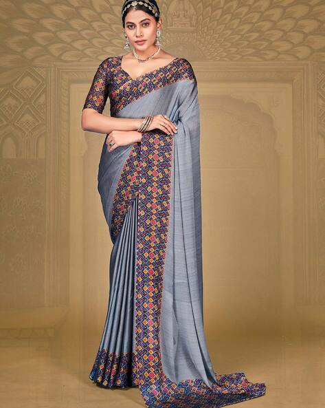 Grey Printed Chiffon Saree