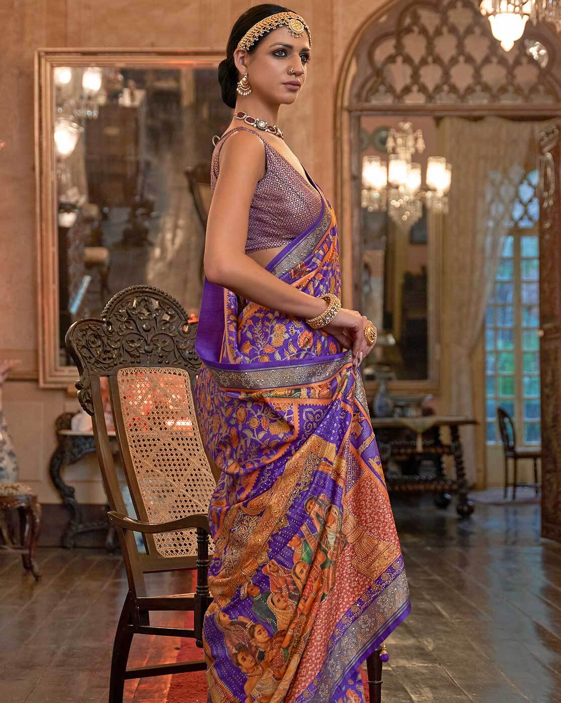 Buy Purple Double Scallop With Buites Saree with Gota Pati Embroidered  Blouse by JAYANTI REDDY at Ogaan Online Shopping Site